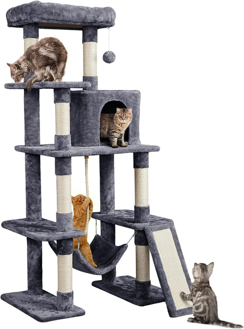 Yaheetech 63In Sturdy Large Cat Tree for Indoor Heavy Cats, Tall Tower | Plush Condo, Hammock, Sisal Scratching Posts, Multi-Pet Friendly, Easy to Assemble, Stable Wide Base