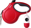 Retractable Dog Leash with Dispenser and Poop Bags, 16 Ft, Red | Pet Walking Leash for Medium Dog or Cat up to 44 Lbs, Anti-Slip Handle, Tangle Free, Reflective Nylon Tape