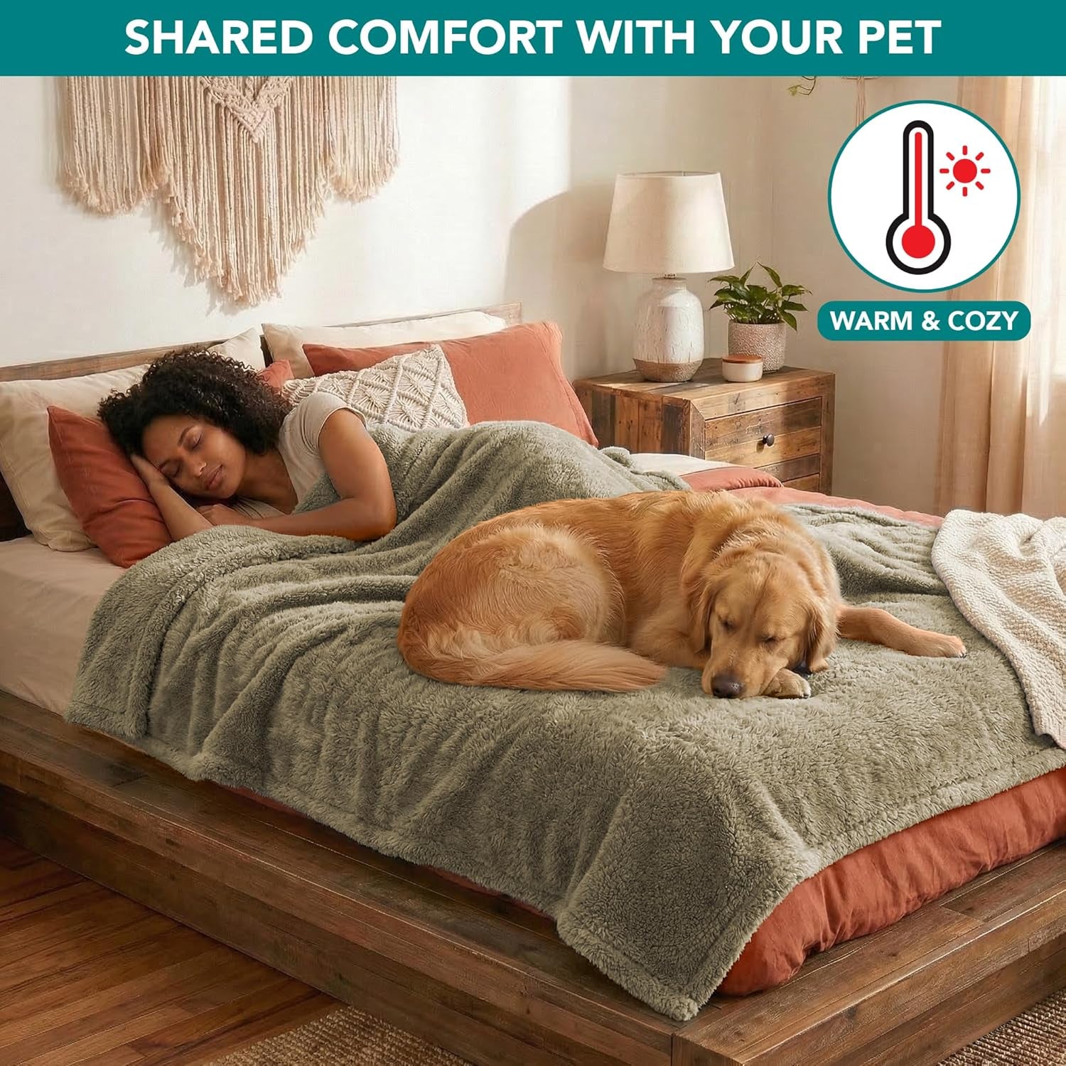 Fluffy Sherpa Waterproof Dog Blanket for Large Pet Cat, 60X80, Taupe | Soft & Warm & Washable; Leafproof Couch Sofa Protector for Small Medium Large Pet; Pee Proof Cover for Crate Kennel Car Seat