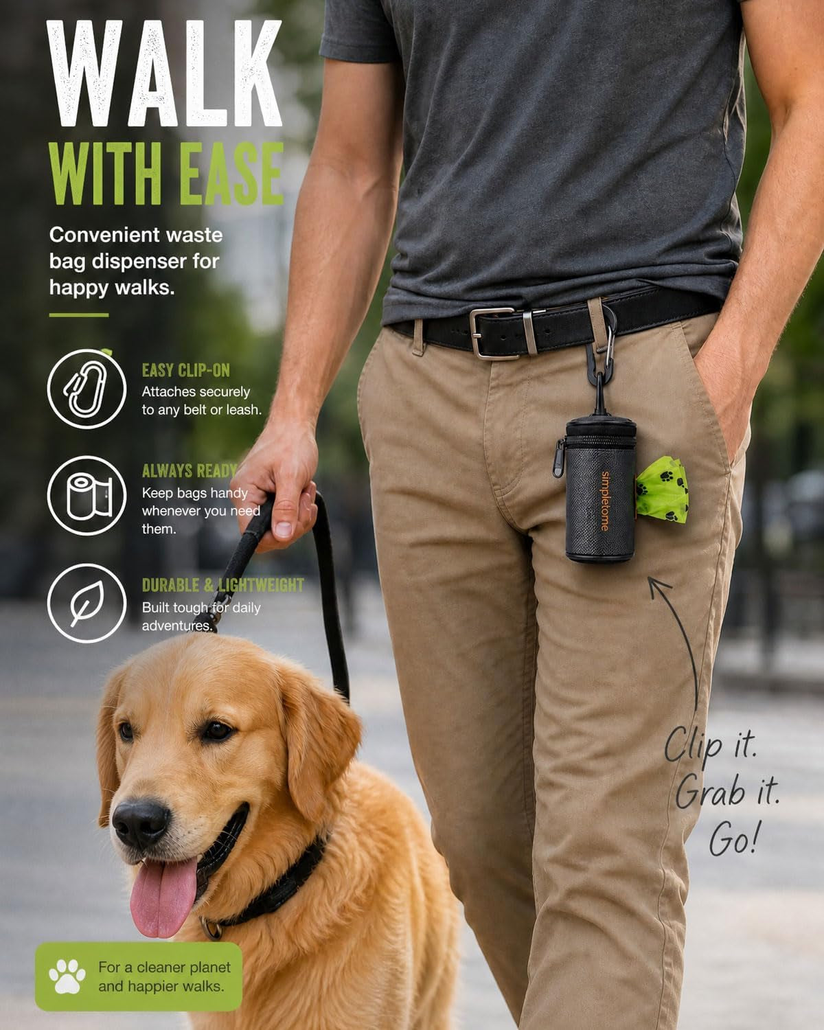 1680D Oxford Dog Poop Bag Holder with Clip for Leash or Belt, Dark Gray | with 15Pcs Dog Waste Bags-1 Roll | Smoothly YKK Zipper | Orange Lining | Reinforced Sewing,More Durable | Color Box Package