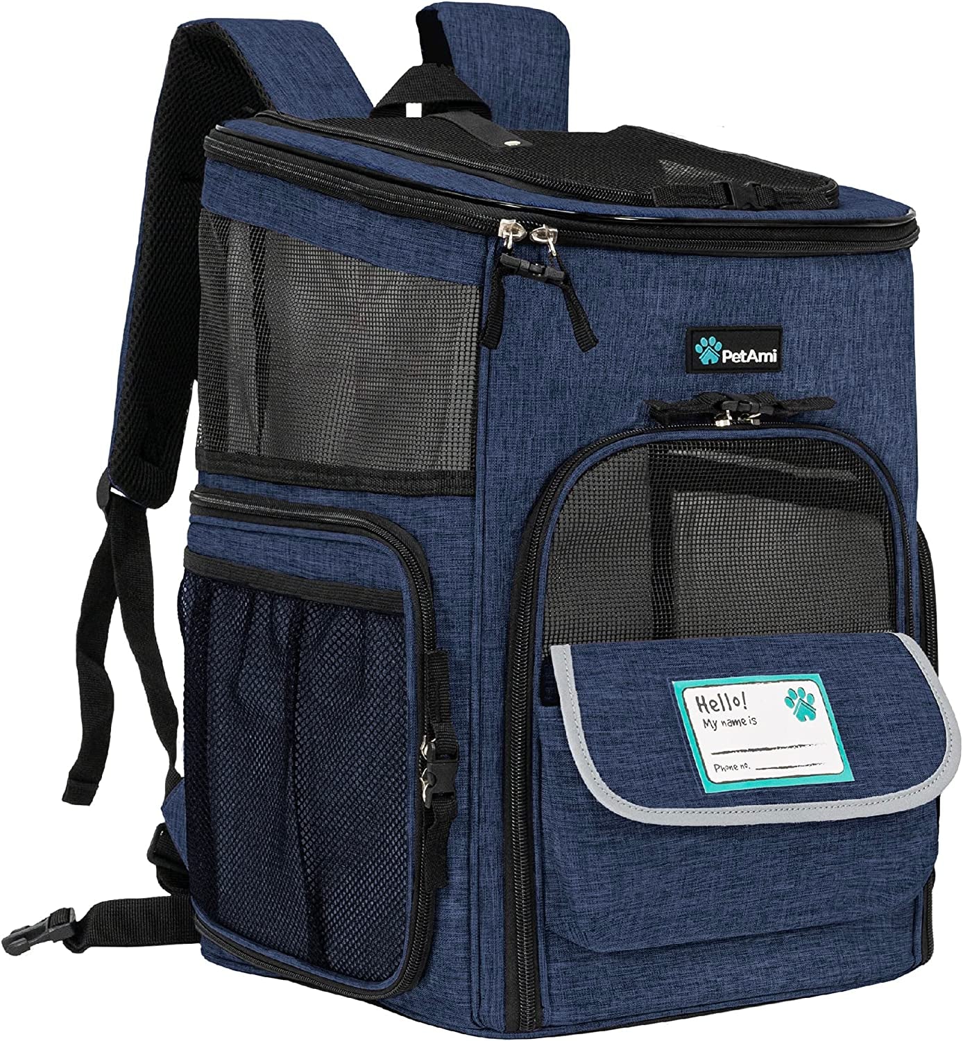 Dog Backpack Carrier, Airline Approved 4-Way Entry Cat Backpack Carrier, Ventilated Mesh, Collapsible Pet Carrier for Small Puppy, Kitten, Hiking, Travel Car, Vet, up to 18 Lbs, Navy Blue