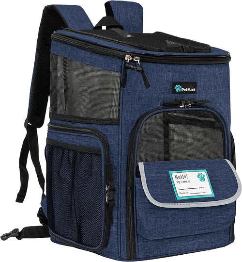 Dog Backpack Carrier, Airline Approved 4-Way Entry Cat Backpack Carrier, Ventilated Mesh, Collapsible Pet Carrier for Small Puppy, Kitten, Hiking, Travel Car, Vet, up to 18 Lbs, Navy Blue