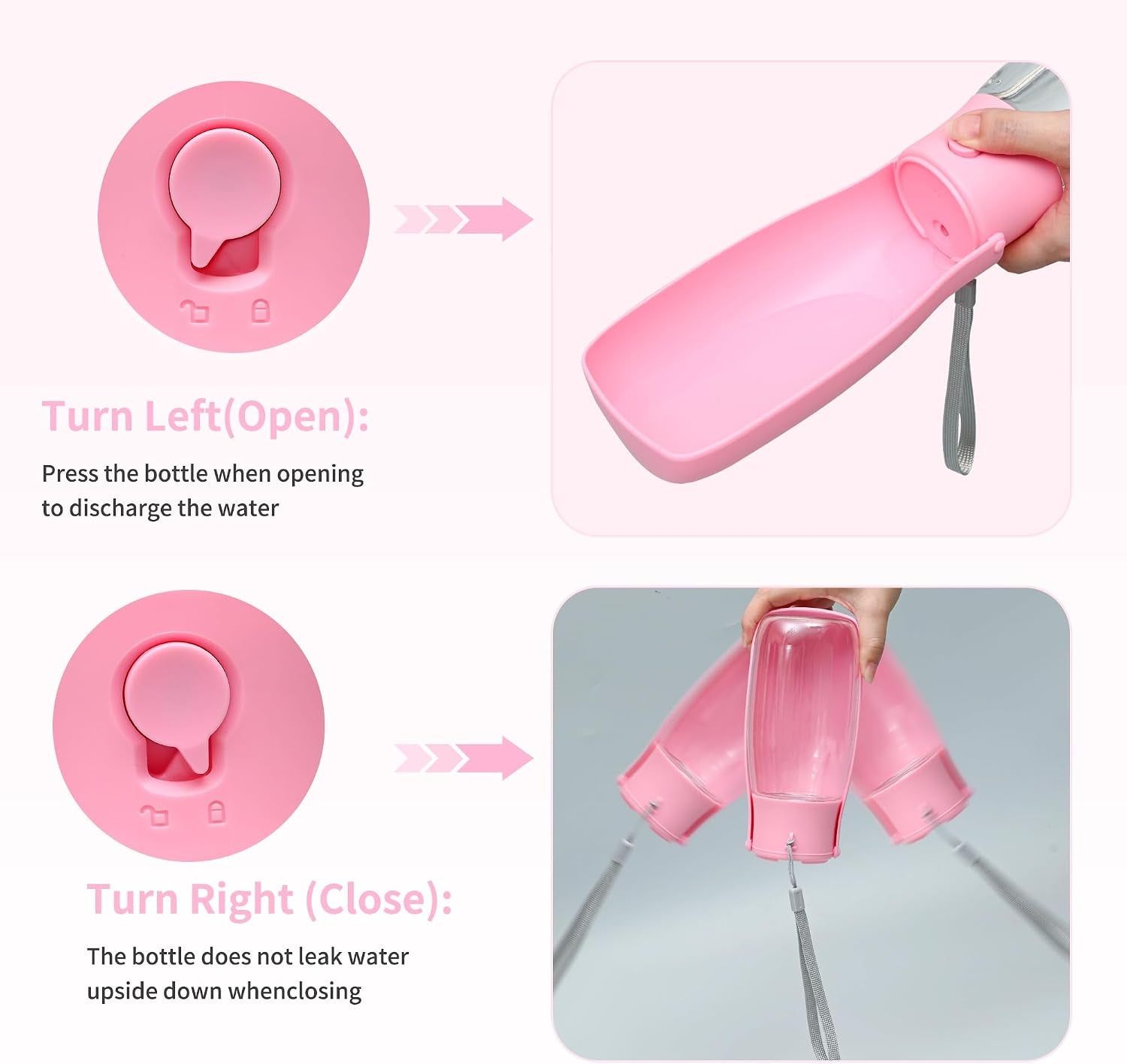 Portable Dog Water Bottle 19Oz Pink | Foldable Pet Water Dispenser, Food Grade Plastic, Ease to Use for Outdoor Walking, Hiking, Travel