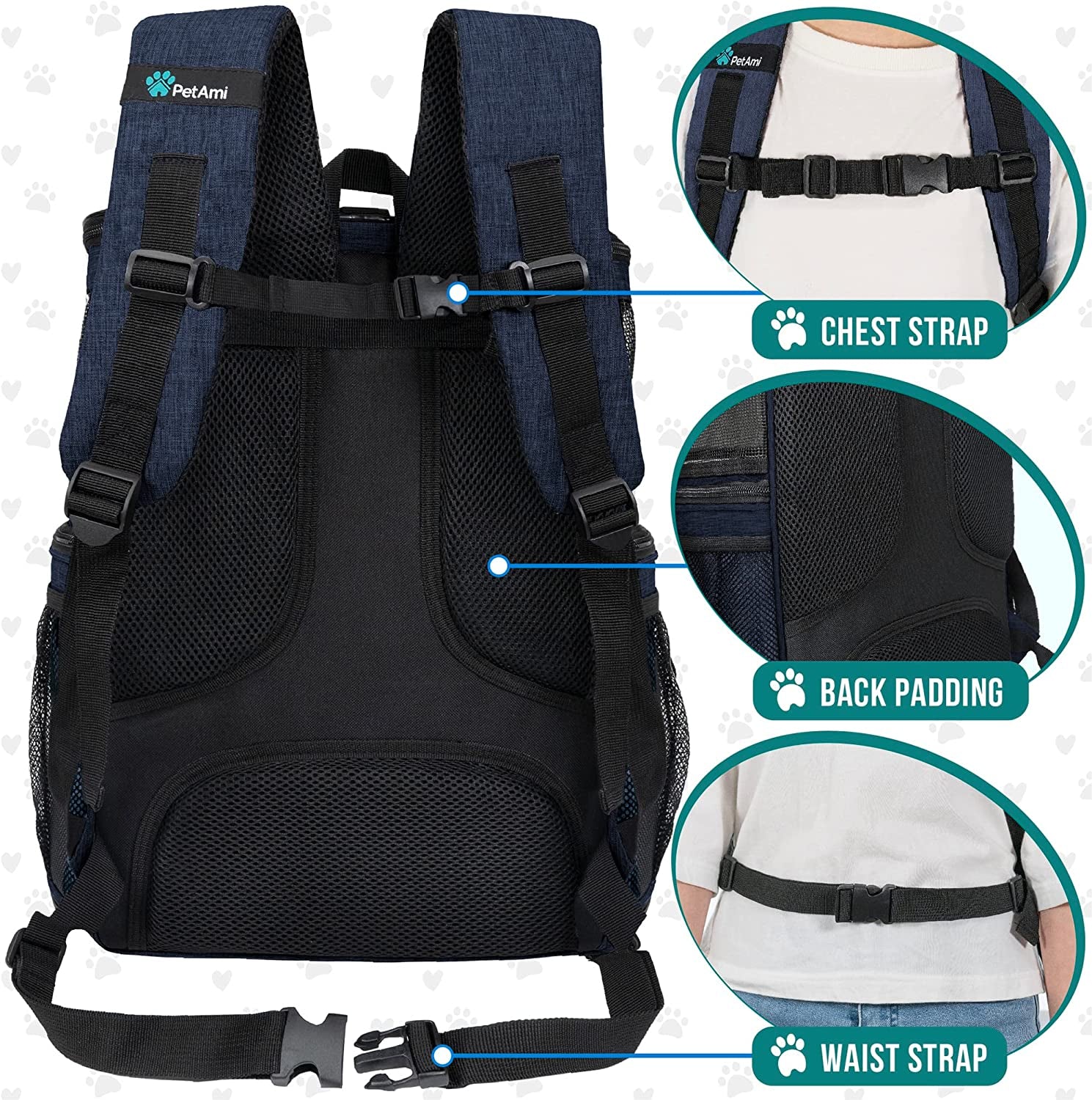 Dog Backpack Carrier, Airline Approved 4-Way Entry Cat Backpack Carrier, Ventilated Mesh, Collapsible Pet Carrier for Small Puppy, Kitten, Hiking, Travel Car, Vet, up to 18 Lbs, Navy Blue