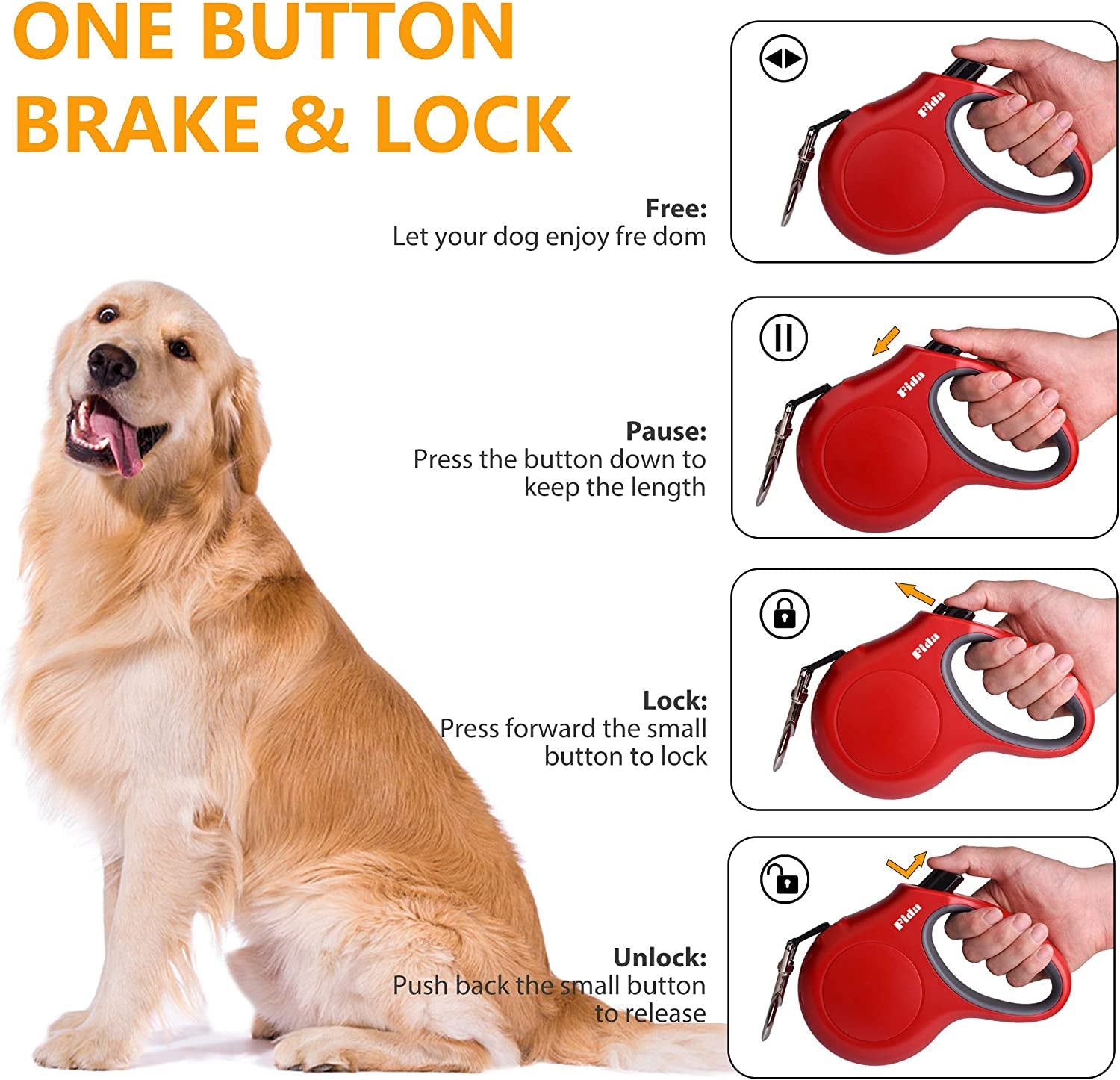Retractable Dog Leash with Dispenser and Poop Bags, 16 Ft, Red | Pet Walking Leash for Medium Dog or Cat up to 44 Lbs, Anti-Slip Handle, Tangle Free, Reflective Nylon Tape
