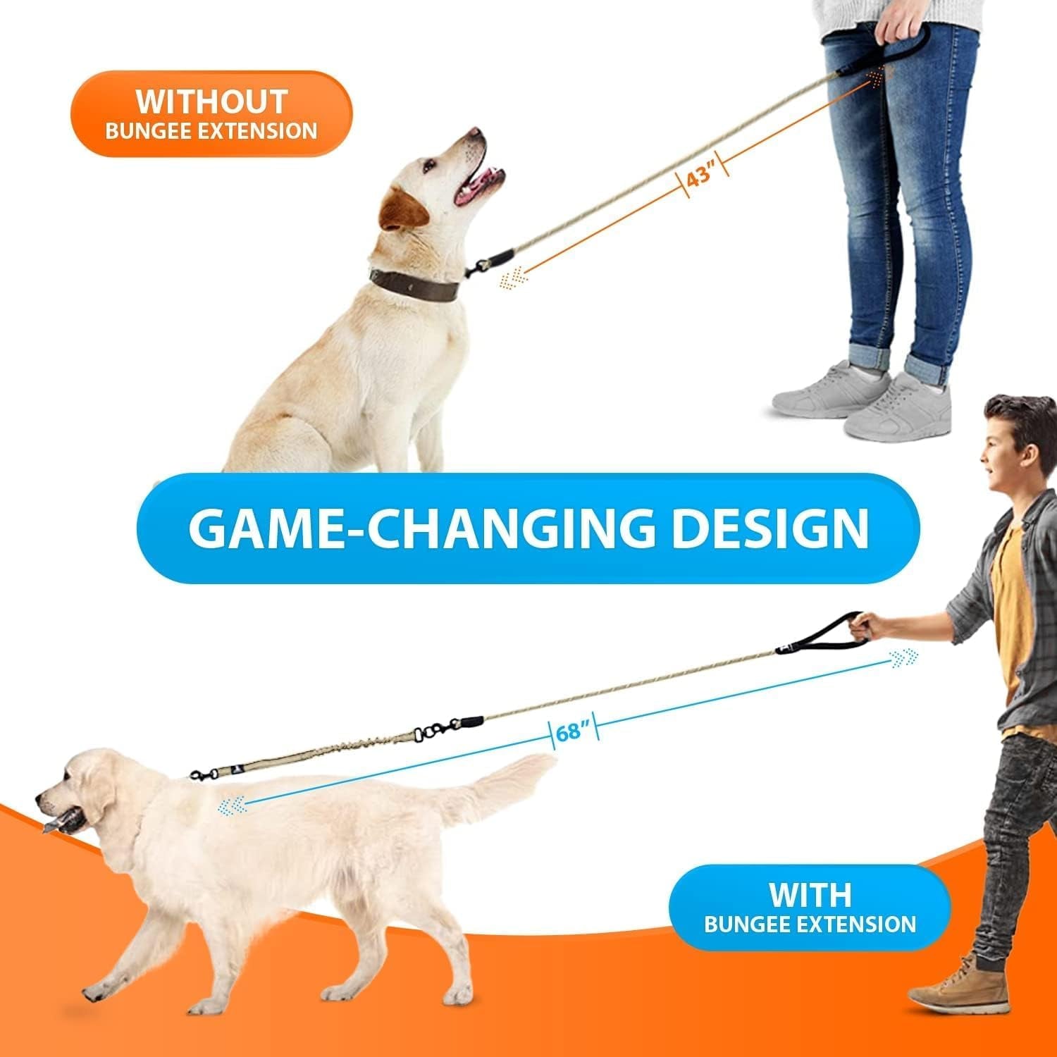 - Heavy Duty Bungee Rope Leash for Large and Medium Dogs - No Pull, Shock Absorber Long Dog Training Lead - No Slip Reflective Line for outside (5.5 Ft Bungee Leash)