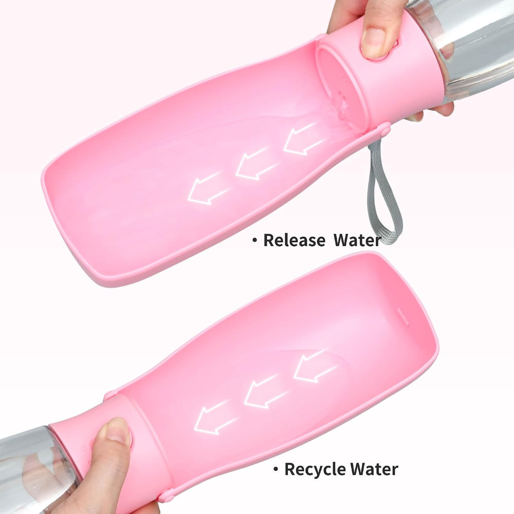 Portable Dog Water Bottle 19Oz Pink | Foldable Pet Water Dispenser, Food Grade Plastic, Ease to Use for Outdoor Walking, Hiking, Travel