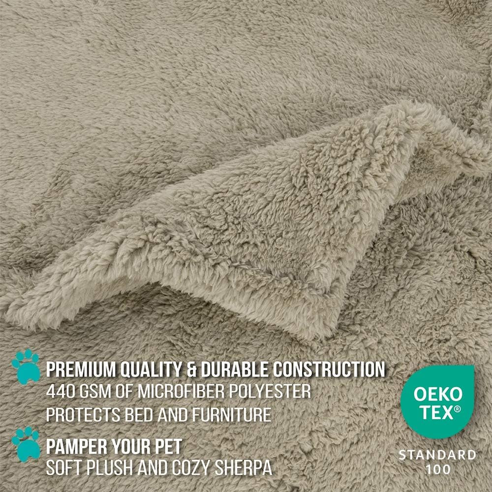 Fluffy Sherpa Waterproof Dog Blanket for Large Pet Cat, 60X80, Taupe | Soft & Warm & Washable; Leafproof Couch Sofa Protector for Small Medium Large Pet; Pee Proof Cover for Crate Kennel Car Seat