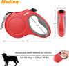 Retractable Dog Leash with Dispenser and Poop Bags, 16 Ft, Red | Pet Walking Leash for Medium Dog or Cat up to 44 Lbs, Anti-Slip Handle, Tangle Free, Reflective Nylon Tape