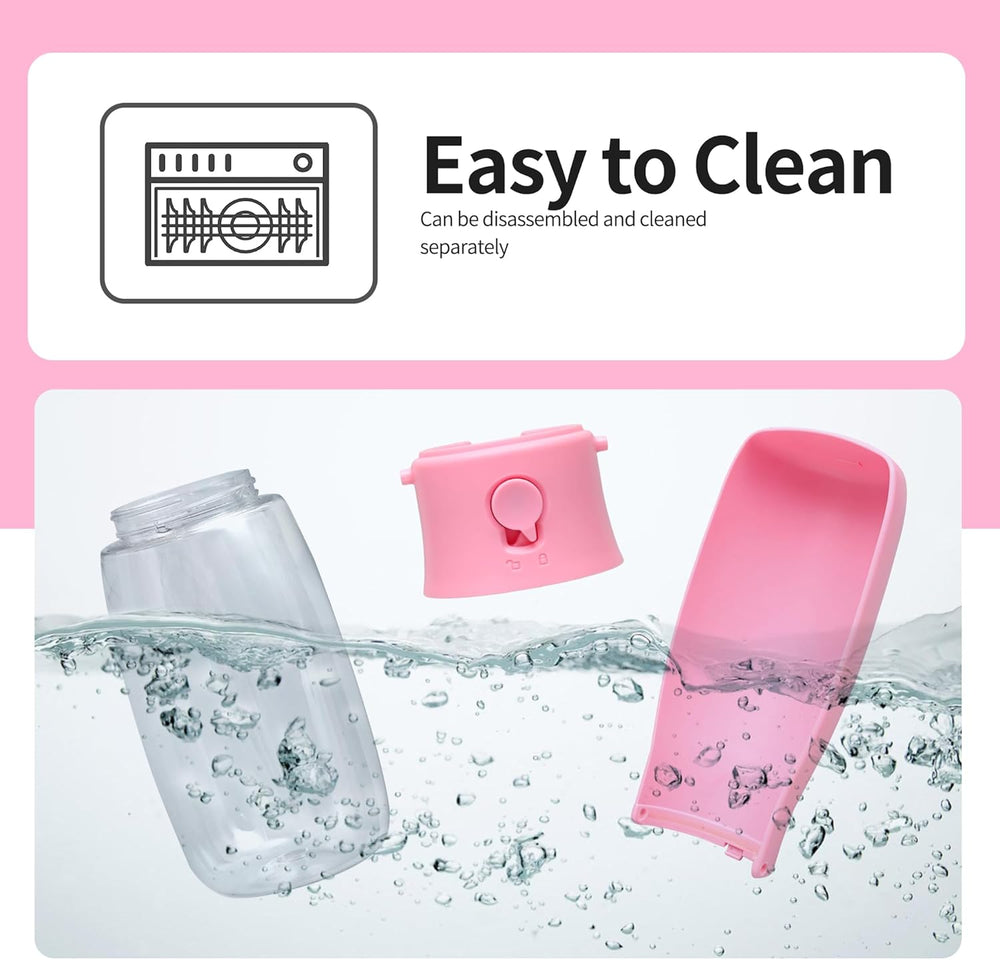 Portable Dog Water Bottle 19Oz Pink | Foldable Pet Water Dispenser, Food Grade Plastic, Ease to Use for Outdoor Walking, Hiking, Travel