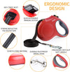 Retractable Dog Leash with Dispenser and Poop Bags, 16 Ft, Red | Pet Walking Leash for Medium Dog or Cat up to 44 Lbs, Anti-Slip Handle, Tangle Free, Reflective Nylon Tape